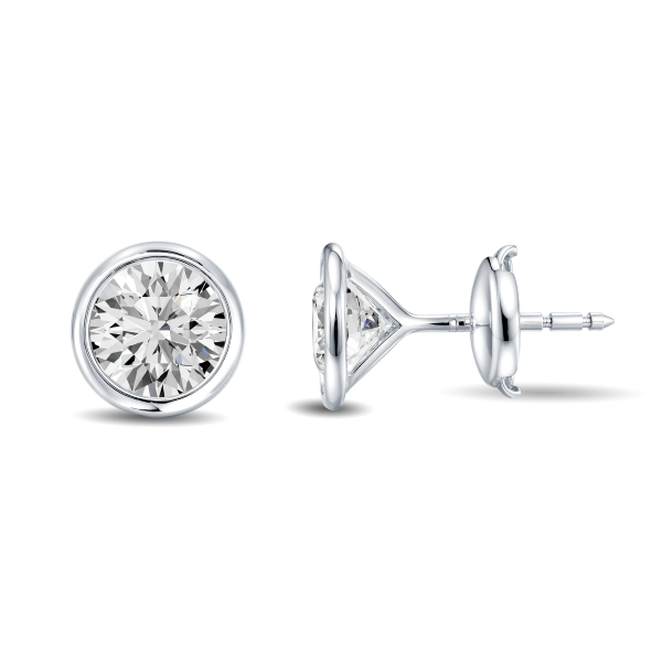 Round Micro Diamond Bezel Set Stud Earrings