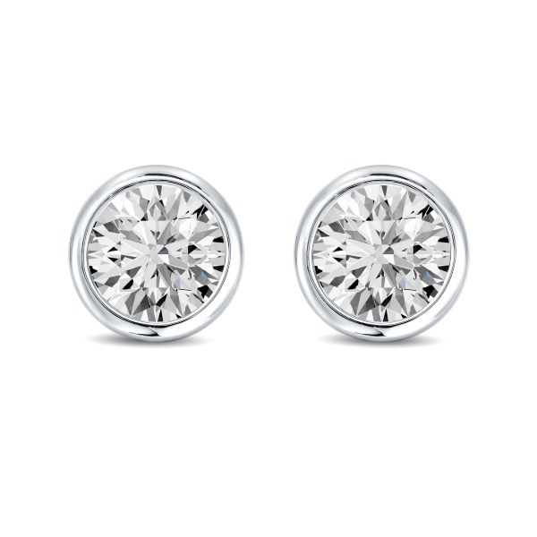 Round Micro Diamond Bezel Set Stud Earrings