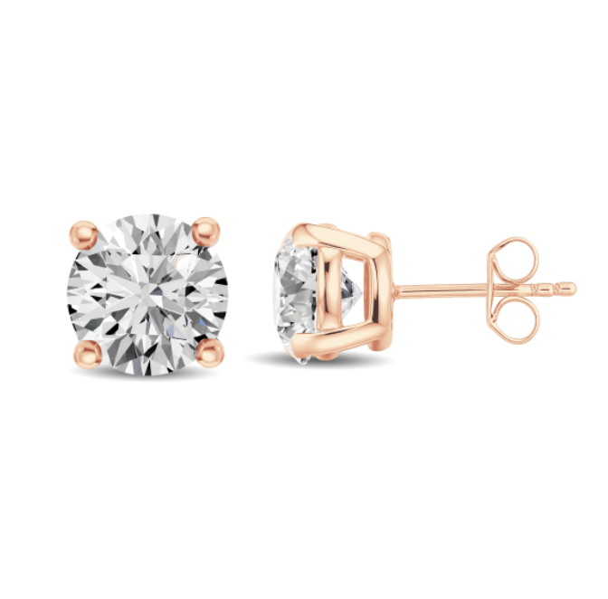 Round Diamond Four Prong Stud Earrings