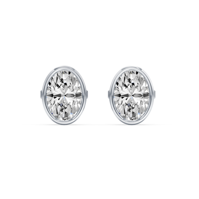 Oval Diamond Bezel Stud Earring