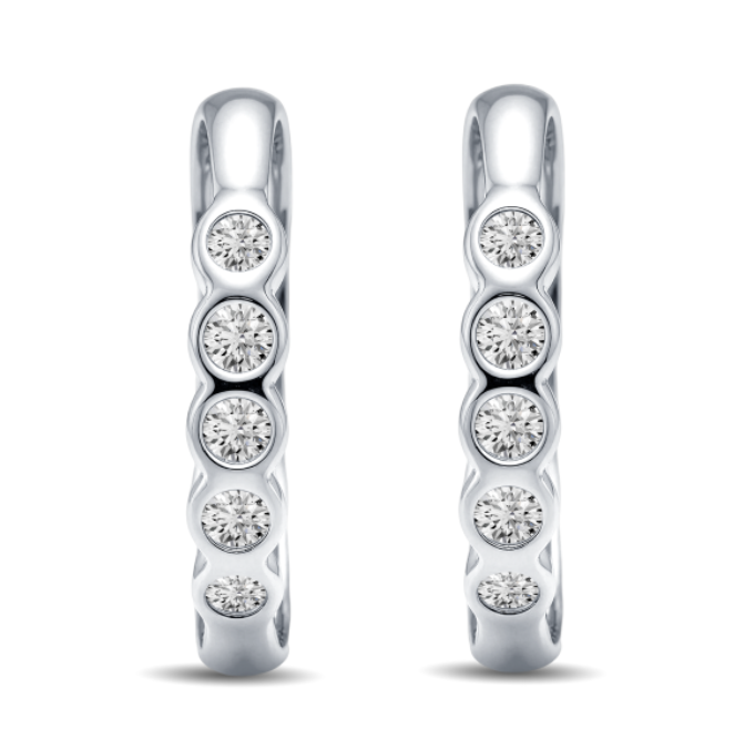 Double Sided Diamond Huggie Hoop Earrings
