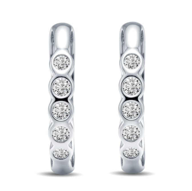 Double Sided Diamond Huggie Hoop Earrings