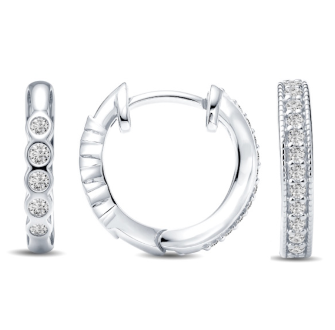 Double Sided Diamond Huggie Hoop Earrings