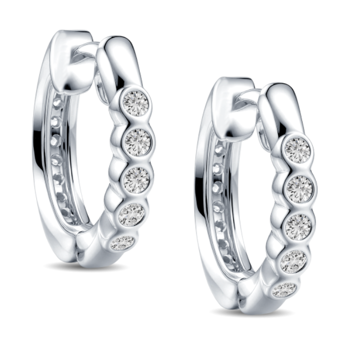 Double Sided Diamond Huggie Hoop Earrings