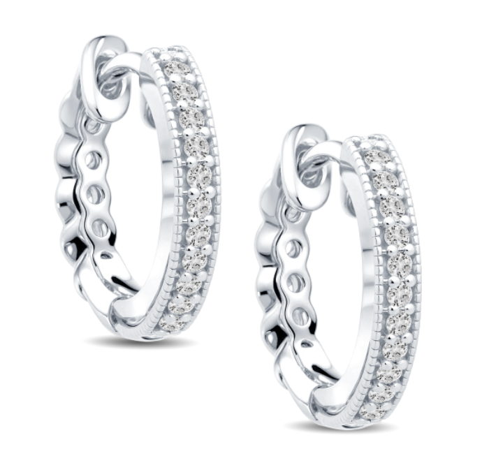 Double Sided Diamond Huggie Hoop Earrings