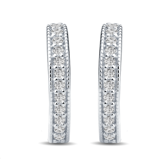 Double Sided Diamond Huggie Hoop Earrings
