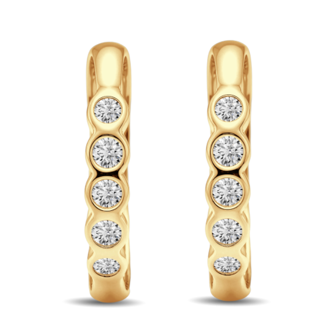 Double Sided Diamond Huggie Hoop Earrings