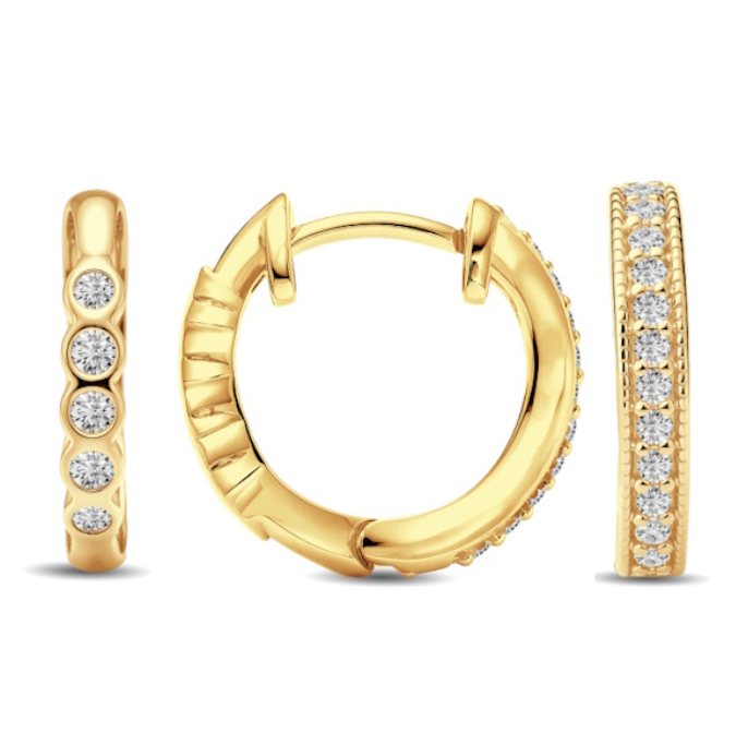 Double Sided Diamond Huggie Hoop Earrings