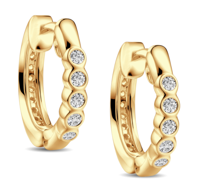 Double Sided Diamond Huggie Hoop Earrings