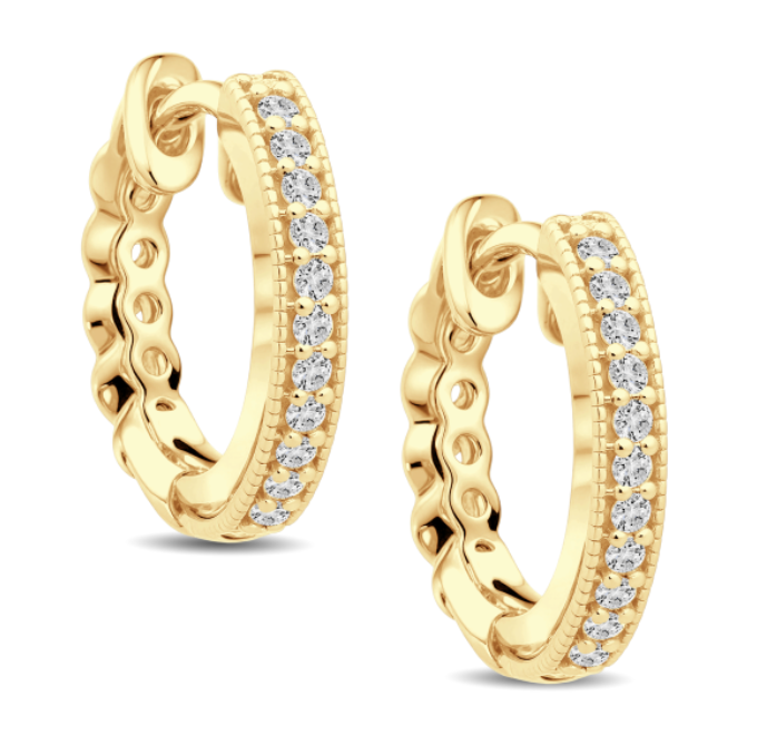 Double Sided Diamond Huggie Hoop Earrings