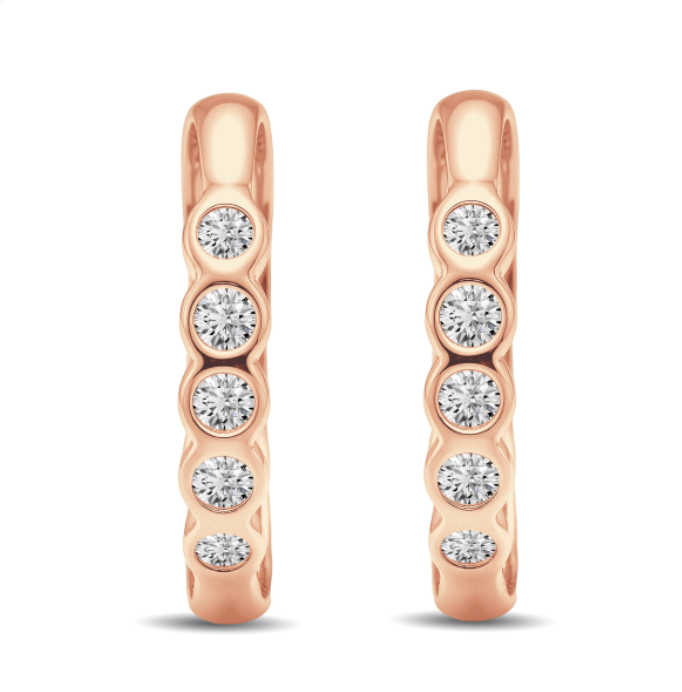 Double Sided Diamond Huggie Hoop Earrings
