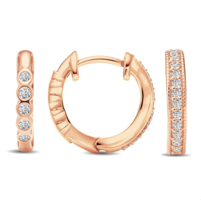 Double Sided Diamond Huggie Hoop Earrings