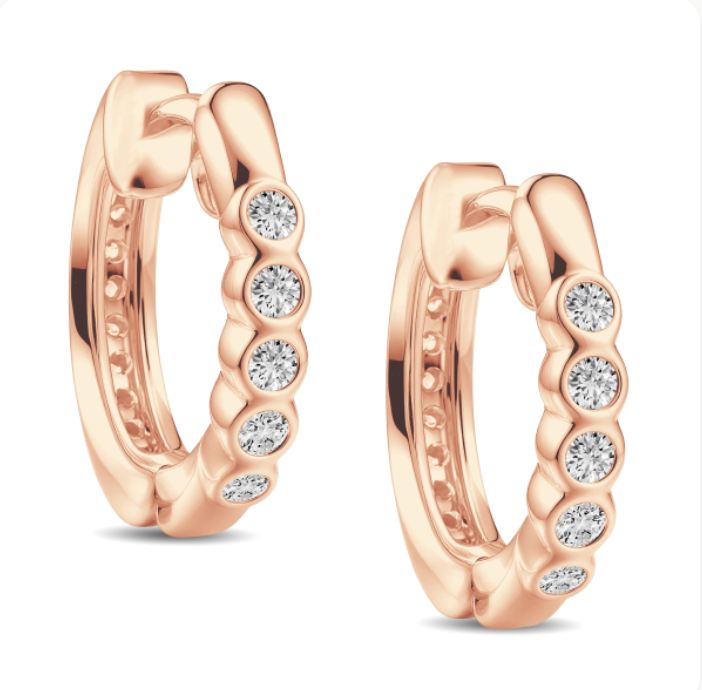 Double Sided Diamond Huggie Hoop Earrings