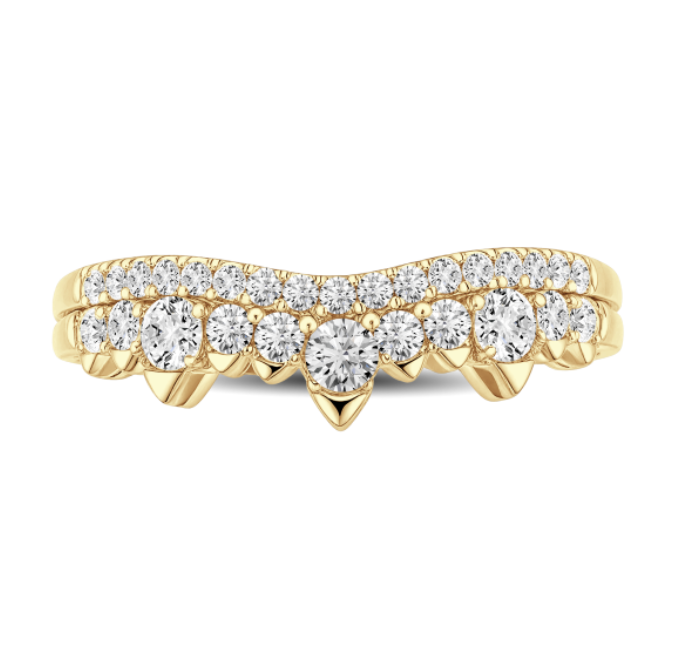 Double Curved Round Diamonds Wedding Band