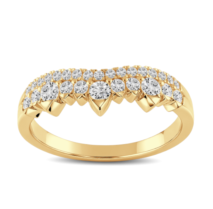 Double Curved Round Diamonds Wedding Band