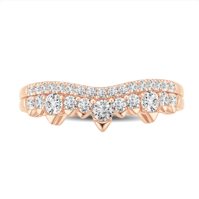 Double Curved Round Diamonds Wedding Band