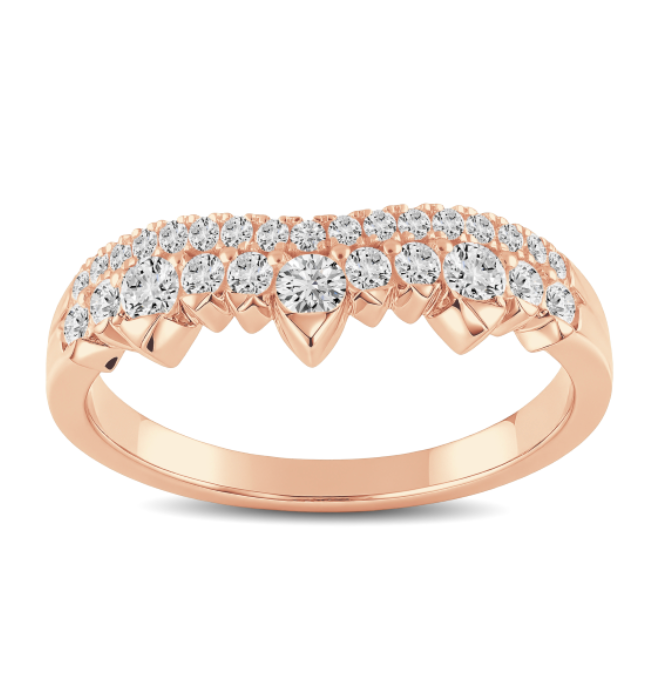 Double Curved Round Diamonds Wedding Band