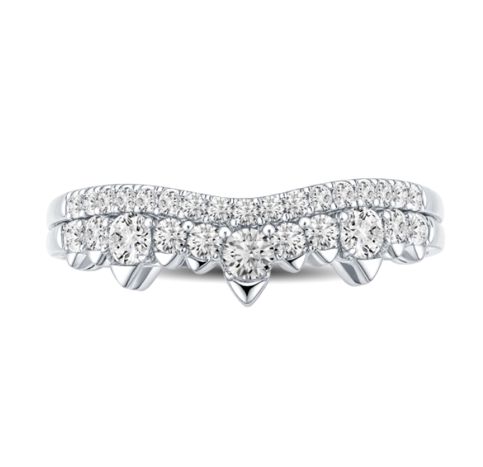 Double Curved Round Diamonds Wedding Band