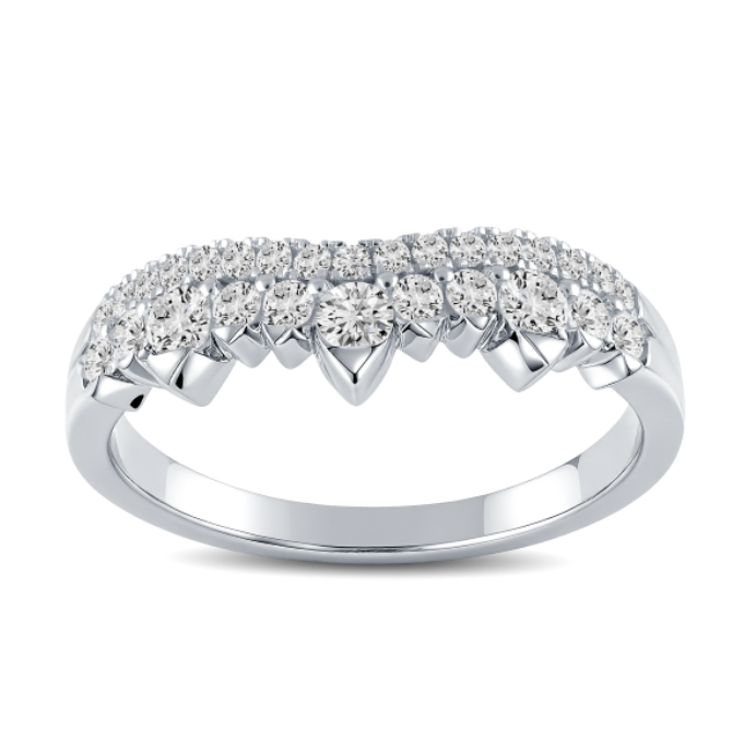 Double Curved Round Diamonds Wedding Band