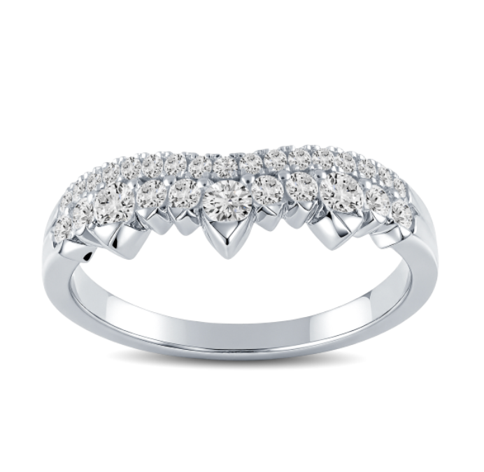 Double Curved Round Diamonds Wedding Band