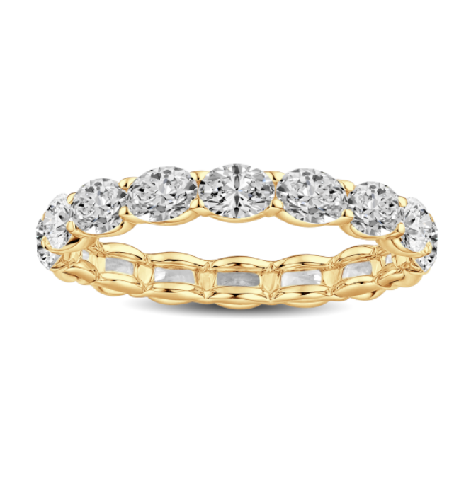 Scalloped East West Oval Diamond Wedding Band