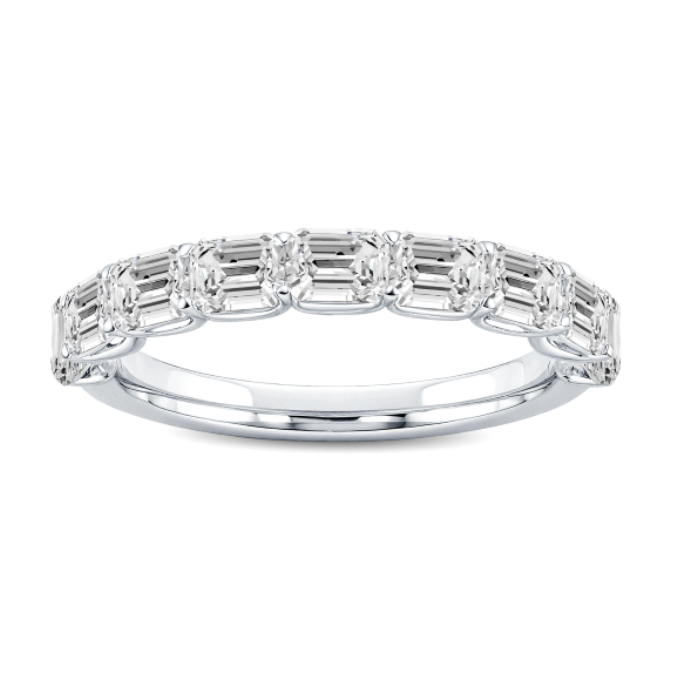 East West Emerald Diamond Wedding Band