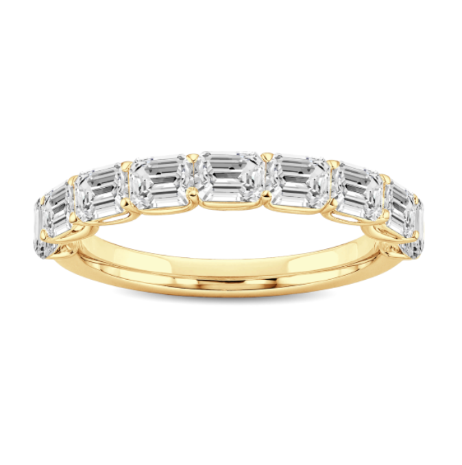 East West Emerald Diamond Wedding Band