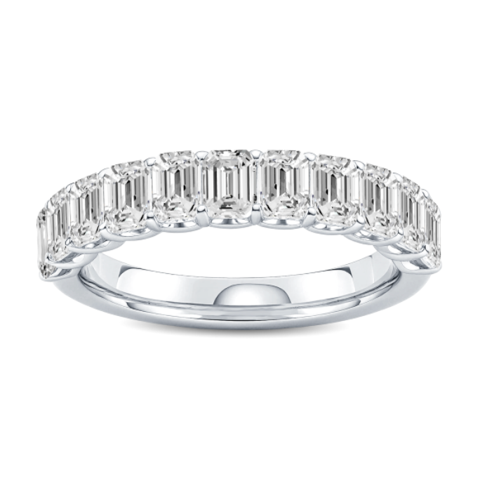 Emerald Cut Diamond Scalloped Wedding Band