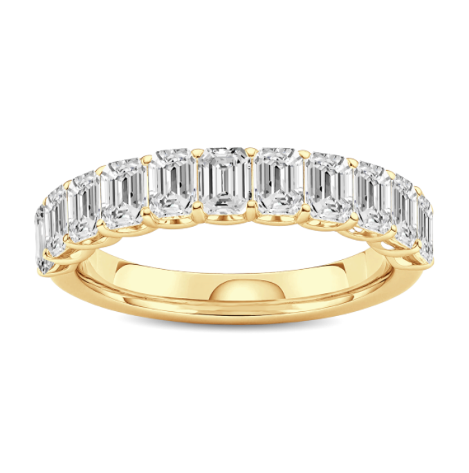 Emerald Cut Diamond Scalloped Wedding Band