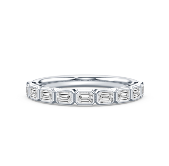 East West Bezel Emerald Diamond Wedding Band
