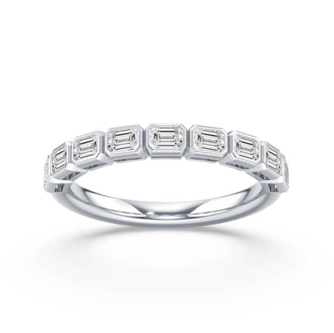 East West Bezel Emerald Diamond Wedding Band