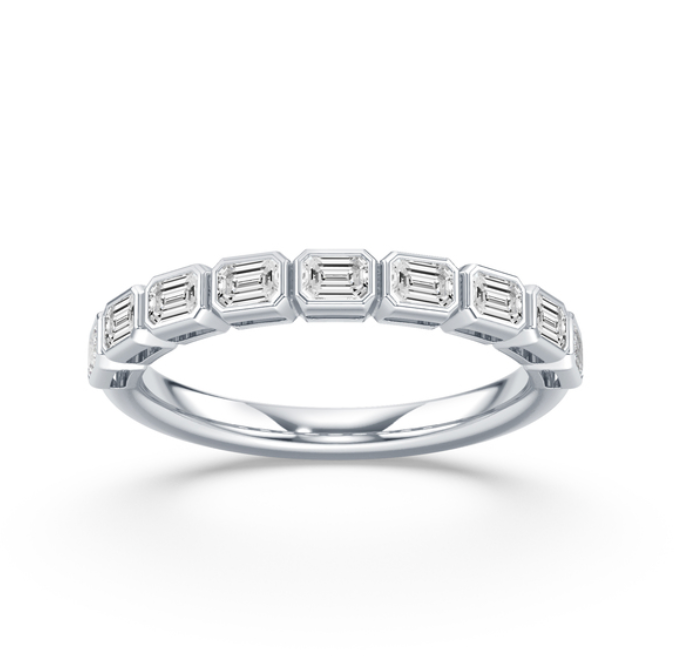East West Bezel Emerald Diamond Wedding Band