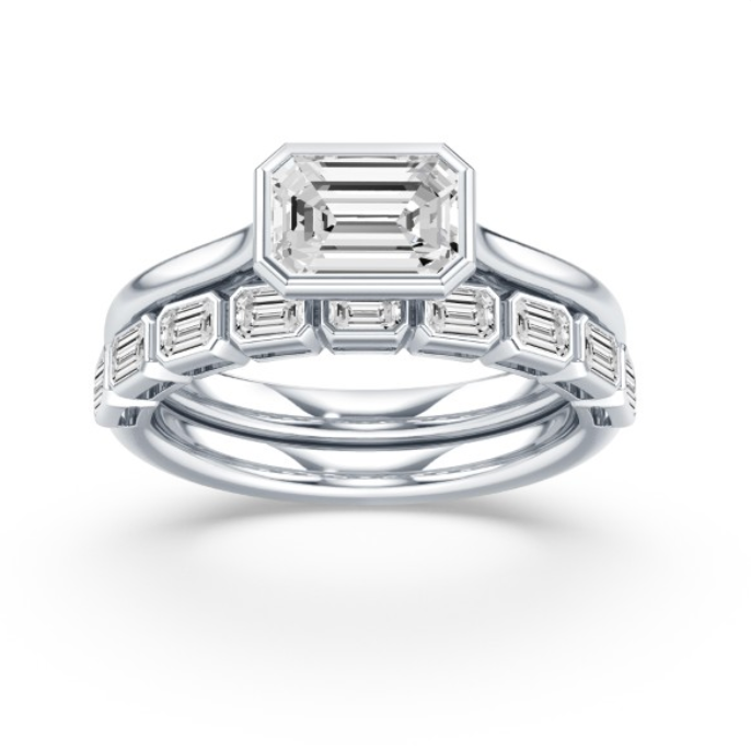 East West Bezel Emerald Diamond Wedding Band