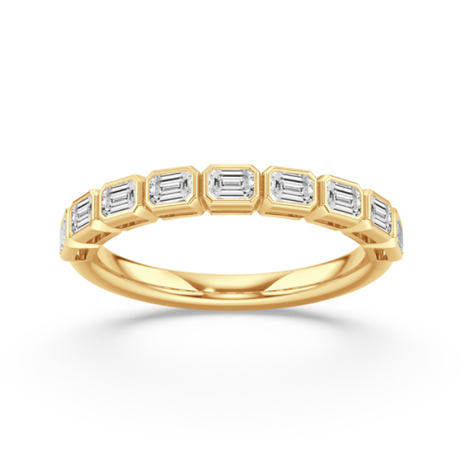 East West Bezel Emerald Diamond Wedding Band