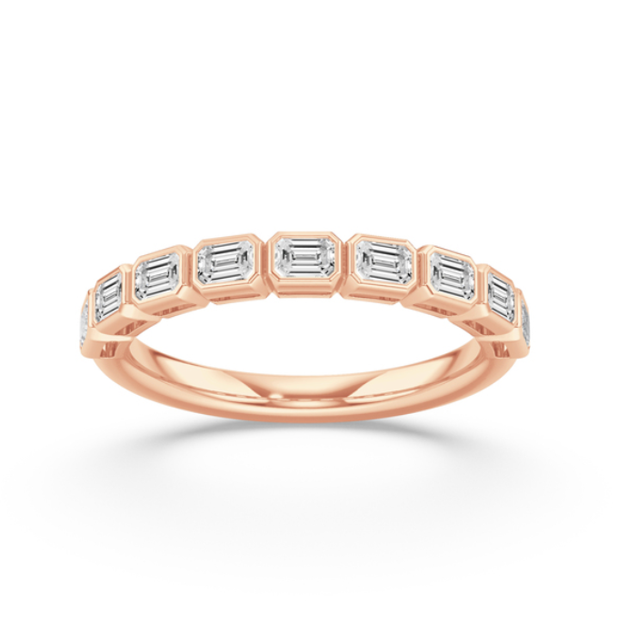 East West Bezel Emerald Diamond Wedding Band