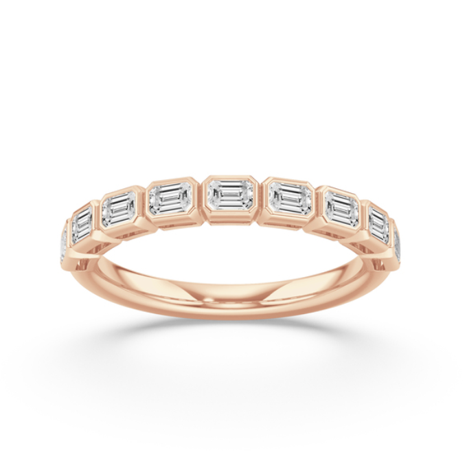 East West Bezel Emerald Diamond Wedding Band