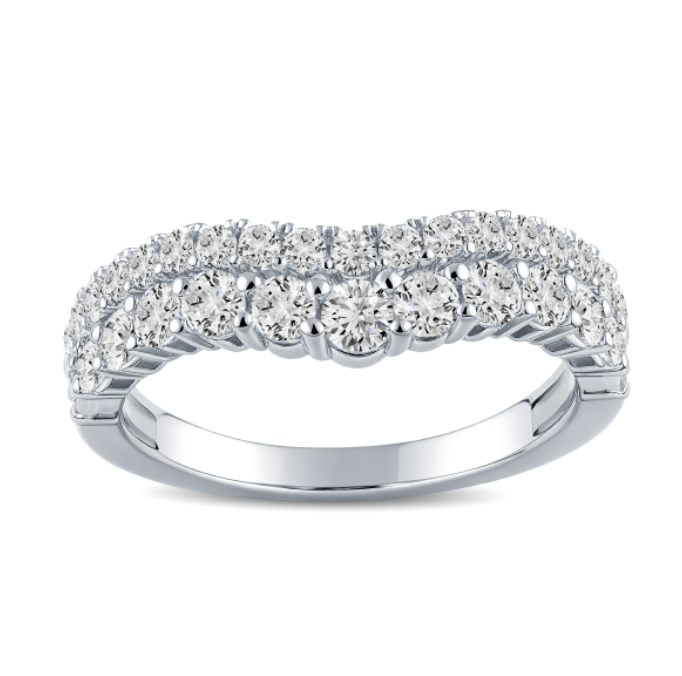 Curved Double Diamond Wedding Band