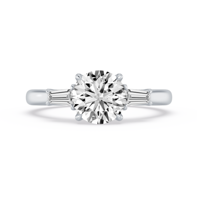 Three Stone Round and Baguette Diamond Engagement Ring