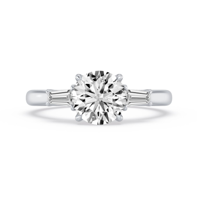 Three Stone Round and Baguette Diamond Engagement Ring