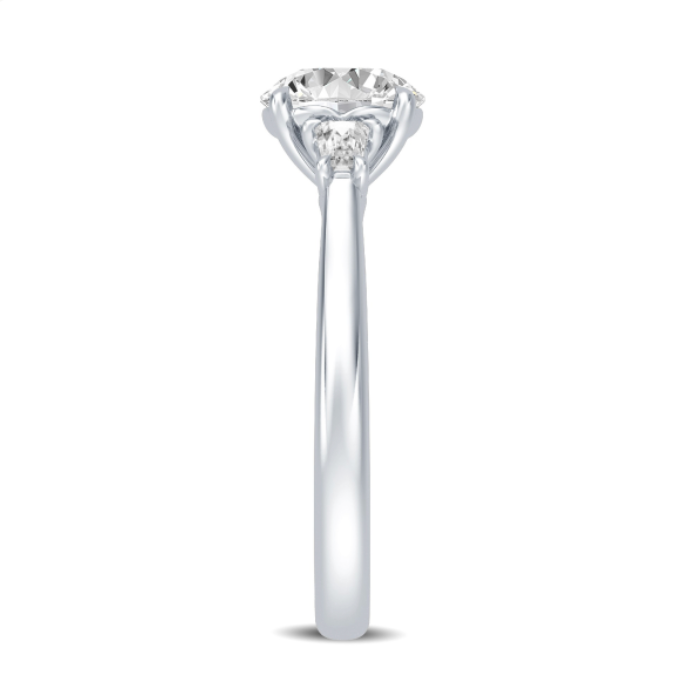 Three Stone Round and Baguette Diamond Engagement Ring