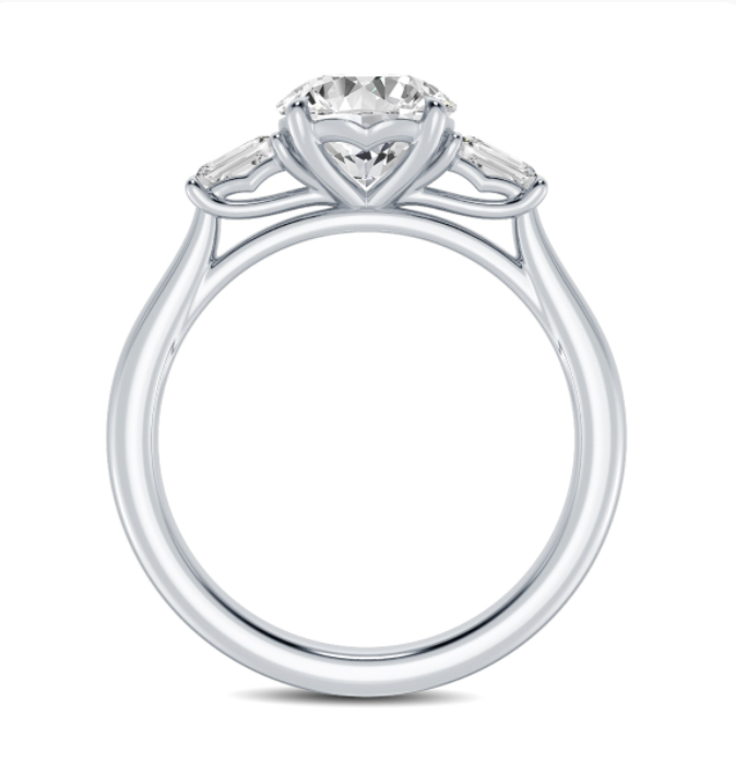 Three Stone Round and Baguette Diamond Engagement Ring