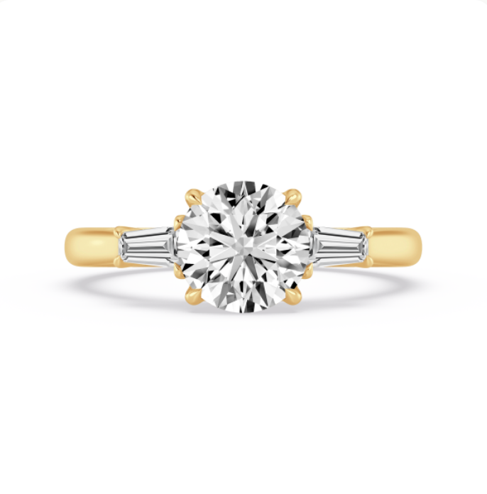 Three Stone Round and Baguette Diamond Engagement Ring