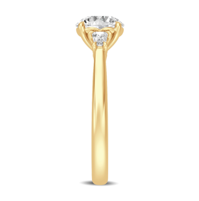 Three Stone Round and Baguette Diamond Engagement Ring