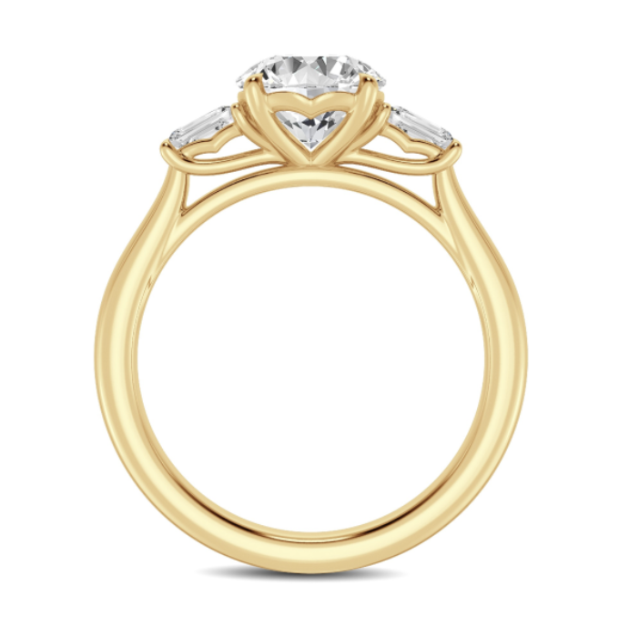 Three Stone Round and Baguette Diamond Engagement Ring