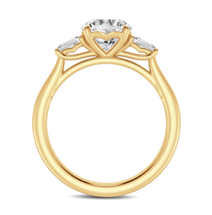Three Stone Round and Baguette Diamond Engagement Ring