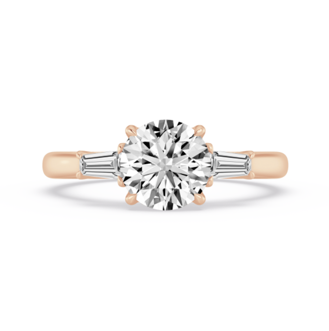 Three Stone Round and Baguette Diamond Engagement Ring