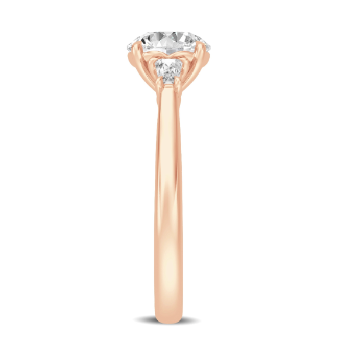 Three Stone Round and Baguette Diamond Engagement Ring