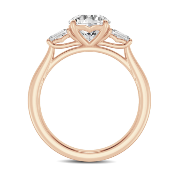 Three Stone Round and Baguette Diamond Engagement Ring