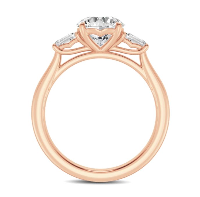 Three Stone Round and Baguette Diamond Engagement Ring