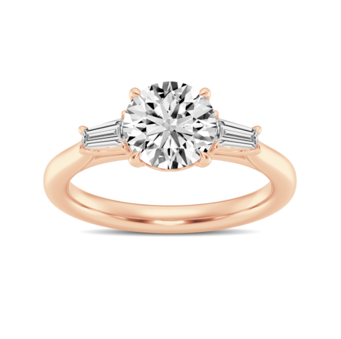 Three Stone Round and Baguette Diamond Engagement Ring
